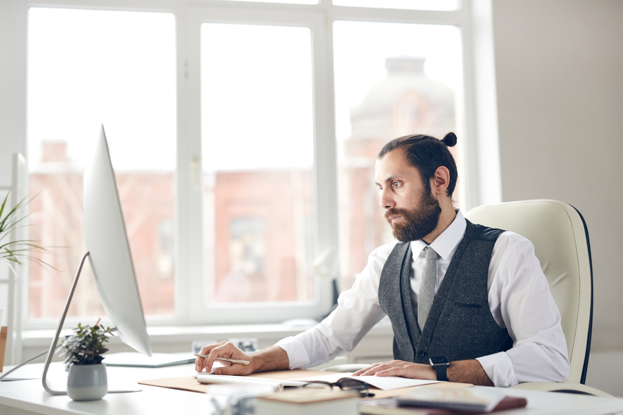 Businessman analyzing online sales